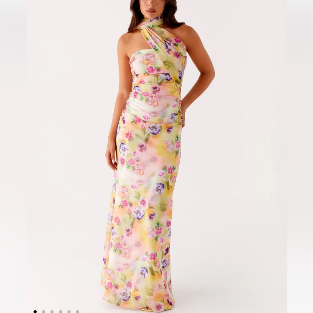 NWT Peppermayo Sunburst Floral Dress with necktie - size 4 wedding guest maxi